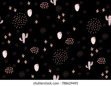 Seamless girlish cute pattern with cacti and grouped dots. Vector Illustration