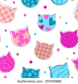 Seamless girlish pattern with cute cats silhouettes, vector endless illustration