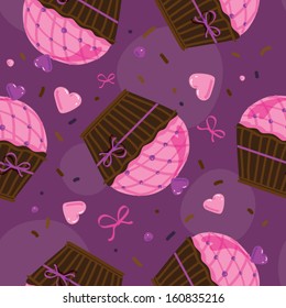 Seamless girlish valentine cupcake pattern