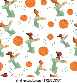 seamless girls doing dab gesture pattern basketball sport teamwork, victory concept.