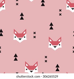 Seamless girls geometric fox kids fall illustration aztec arrows cute background pattern in vector in pink
