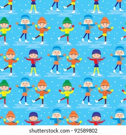 Seamless girls on a skating rink pattern. vector