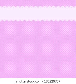 Seamless girly pink background with small circles and patterned lace ribbon