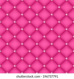 Seamless Glam Pink Silk Quilted Background With Pink Diamond Pins.