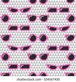 Seamless glasses pattern in vintage style. Hipster vector background. 
