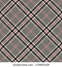 Seamless glen check plaid pattern for dress, skirt, jacket, coat, or other autumn fabric design. Diagonal texture.