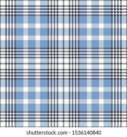 Seamless glen pattern. Hounds tooth check plaid bright background texture in blue and white for jacket, skirt, trousers, or other modern autumn, winter, or spring tweed textile design.