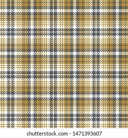 Seamless glen plaid pattern. Check plaid in gold, grey, and white for dress, coat, jacket, or other modern textile design. Hounds tooth texture.