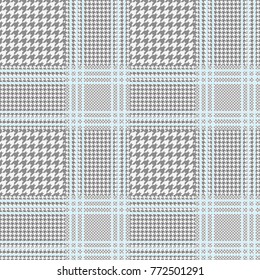 Seamless glen plaid pattern in grey and blue. 