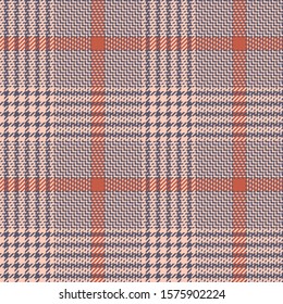 Seamless glen plaid pattern. Hounds tooth check plaid tartan background in purple, pink, and red for jacket, skirt, trousers, or other modern autumn, winter, or spring tweed textile design.