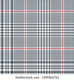 Seamless glen plaid pattern. Hounds tooth check plaid tartan texture in grey, coral pink, white for jacket, skirt, trousers, or other autumn, winter, or spring tweed textile design.