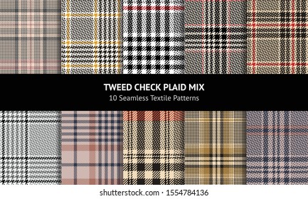 Seamless glen plaid pattern set. Hounds tooth fabric texture for jacket, coat, skirt, trousers, blanket, or other modern fashion textile print. Tartan background for autumn and winter fabric design.