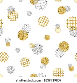 seamless glitter christmas pattern background with doodle gold and silver dot shape