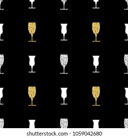 seamless glitter cocktail glass pattern on black background