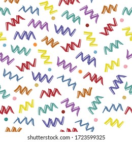 seamless glitter and multicolour zigzag brush pattern on white background