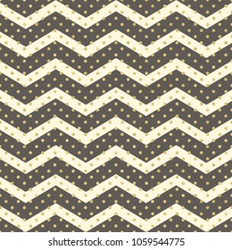 Seamless glittering gold polka dot with chevron zigzag pattern. Geometric stripe with golden circles. Just drop to swatches and enjoy! EPS 10 vector file