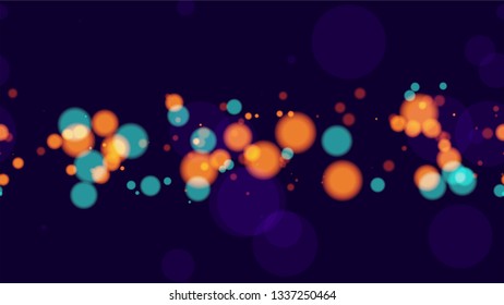 Seamless Glittering Neon Bokeh Background. Festive Shining Confetti Pattern. Glowing Car Lights Poster Background. Cosmic Shimmer Bokeh Pattern.