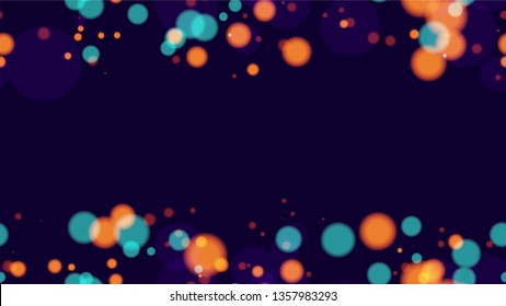 Seamless Glittering Neon Bokeh Background. Festive Shining Confetti Pattern. Glowing Car Lights Poster Background. Music Party Bokeh Pattern.