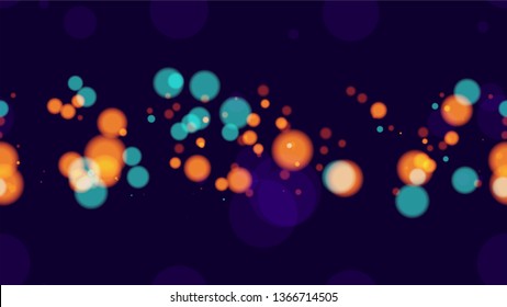 Seamless Glittering Neon Bokeh Background. Abstract Dark Pattern with Bright Particles. Smooth Urban Space Background. Cosmic Shimmer Bokeh Pattern.