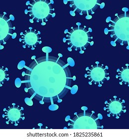 Seamless glow virus pattern displaying detailed coronavirus (COVID-19) bacteria illustrations. Perfect for medical publications, educational resources, or virus-themed graphic designs