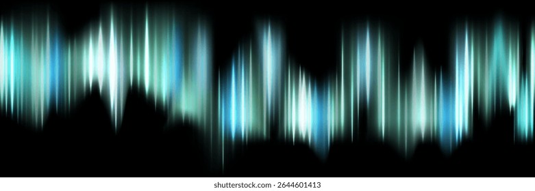 Seamless glowing aurora lights background. Vertical light streaks in blue, teal, and white on black. Futuristic backdrop with ethereal energy effect. Abstract vector illustration.
