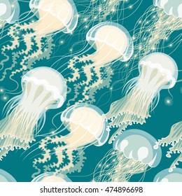 Seamless glowing jellyfish