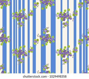 Seamless glowing pattern in lovely flowers. Composite overlay. Floral arrangements on striped background. For textile, wallpaper, covers, surface, print, gift wrap, scrapbooking, decoupage.