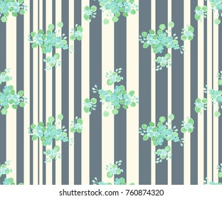 Seamless glowing pattern in lovely flowers. Composite overlay. Floral arrangements on striped grey background. For textile, wallpaper, covers, surface, print, gift wrap, scrapbooking, decoupage.