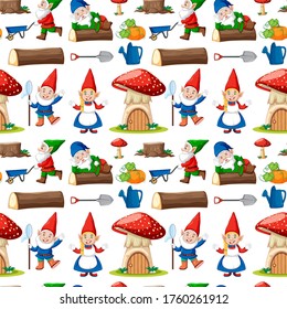 Seamless gnome and pumpkin house in cartoon style illustration