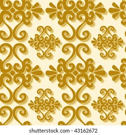 Seamless gold 3D ornament vector pattern