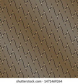 Seamless gold Art Deco curling wave pattern background