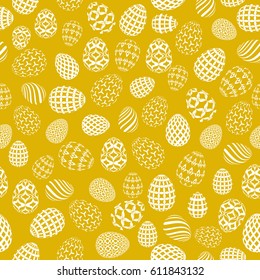 Seamless gold background to easter with white eggs. Vector illustration for wallpaper, flyers, invitation, posters, brochure, discount voucher, banner.