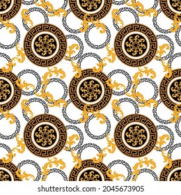 Seamless Gold Baroque Pattern on White. Vector design for fashion prints and backgrounds.
