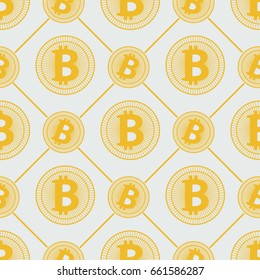 seamless gold bitcoin pattern cryptocurrency with lines on a white background