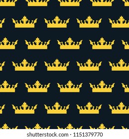 Seamless gold black, dark blue crown pattern background