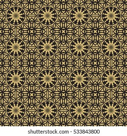 Seamless gold and black floral pattern. Inspired by old moroccan, arabian and turkish ornaments