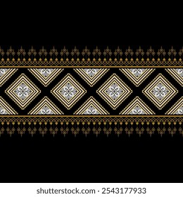 Nahtlose geometrische Gold- und Schwarzwandung, ethnisches Diamantmuster, traditionelles indonesisches Batik-Motiv, abstraktes Stammesdesign