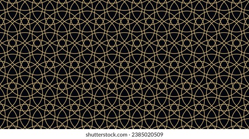 Nahtloses orientalisches Muster aus Gold und Schwarz. Islamischer Hintergrund. Arabische lineare Textur. Vektorgrafik.