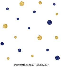 SEAMLESS GOLD AND BLUE DOT GLITTER PATTERN ON WHITE BACKGROUND