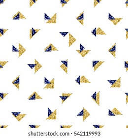 seamless gold and blue triangle glitter pattern with white background