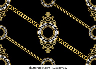 Seamless gold chain with greek motif pattern. Vector design for fashion print and backgrounds.