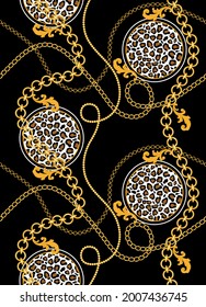 Seamless gold chain with leopard pattern.Vector design for fashion print and backgrounds.
