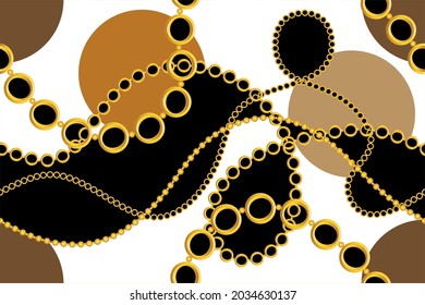 Seamless Gold Chain Pattern on White. Vector Illustration.
