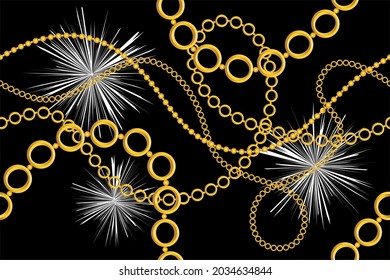 Seamless Gold Chain Pattern on Black. Vector Illustration.
