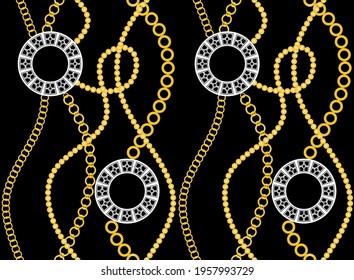 Seamless gold chain pattern.Vector design for fashion print and backgrounds.