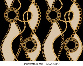Seamless gold chain pattern.Vector design for fashion print and backgrounds.