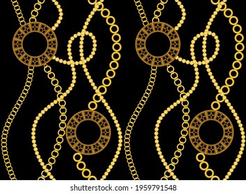 Seamless gold chain pattern.Vector design for fashion print and backgrounds.