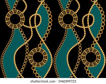 Seamless gold chain pattern.Vector design for fashion print and backgrounds.