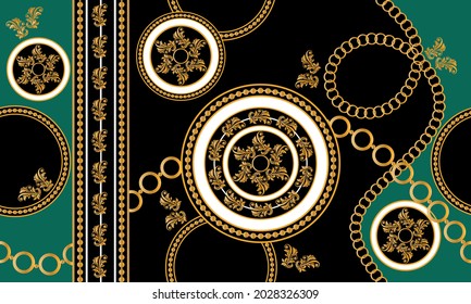 Seamless Gold Chains with Baroque Pattern. Vector design for Fashion Prints and Backgrounds.
