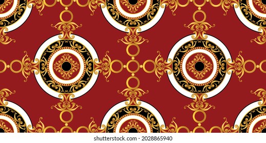 Seamless Gold Chains with Baroque Pattern. Vector design for Fashion Prints and Backgrounds.
